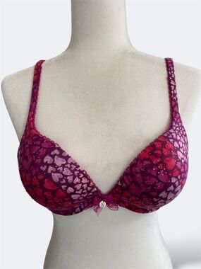 Victoria's Secret Body by Victoria Heart Print Crystals Bra - Fuchsia/Red